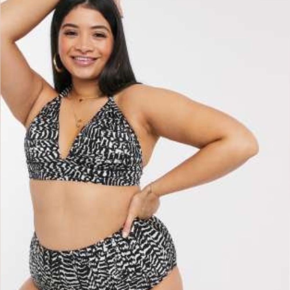 ASOS Black & White Print High Waisted Bikini Set NWT